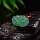 Jade Rose Flower Charm Pendant Necklace with Braided Rope