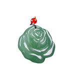 Jade Rose Flower Charm Pendant Necklace with Braided Rope