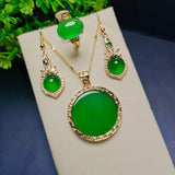 Green Jade Jewelry Set with Emerald Zircon Earrings and Rings