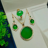 Green Jade Jewelry Set with Emerald Zircon Earrings and Rings