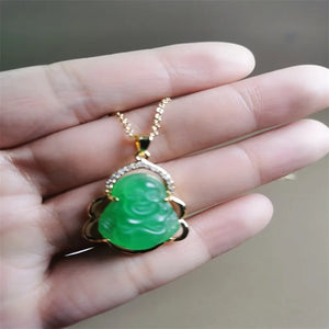 Jade Buddha Pendant Charm Necklace 18K Plated Chain