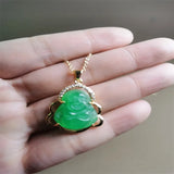 Jade Buddha Pendant Charm Necklace 18K Plated Chain