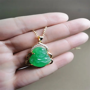 Jade Buddha Pendant Charm Necklace 18K Plated Chain