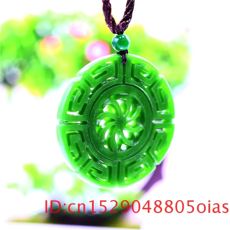Jade Kaleidoscope Pendant Necklace Amulet Charm Natural Carved Jewelry