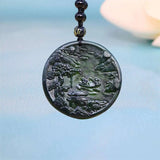 Jade Landscape Pendant Necklace for Women Men Natural Gemstone Amulet Jewelry