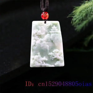 Jade Landscape Pendant Necklace Charm Carved Accessories Amulet Women Natural