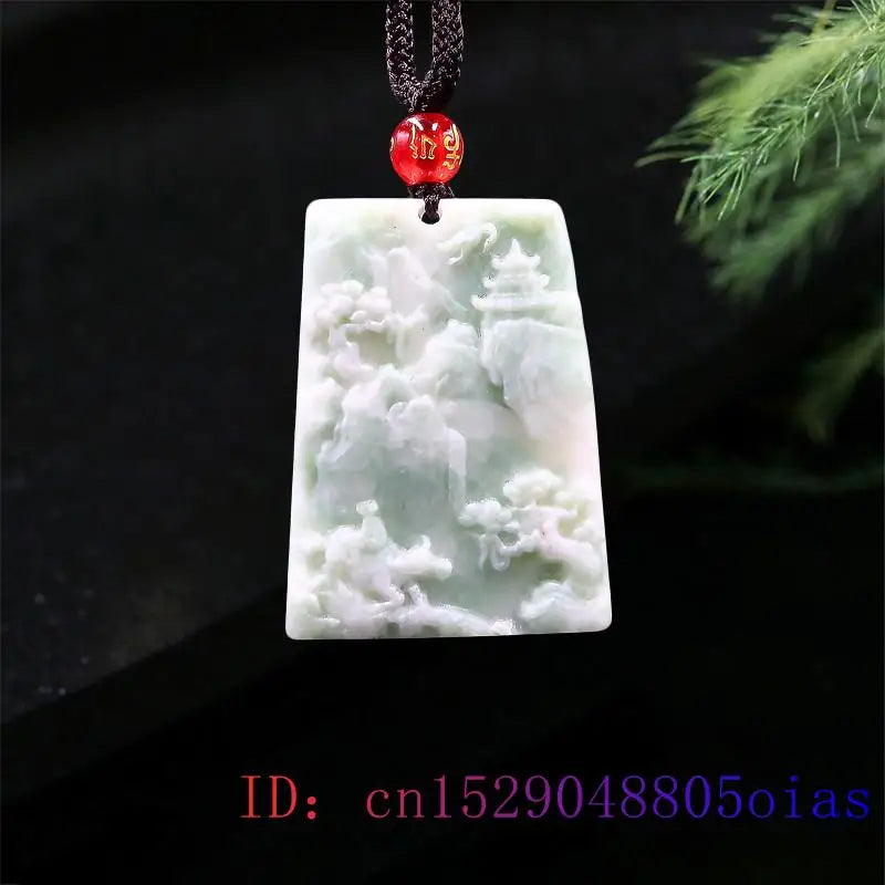 Jade Landscape Pendant Necklace Charm Carved Accessories Amulet Women Natural