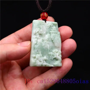 Jade Landscape Pendant Necklace Charm Carved Accessories Amulet Women Natural