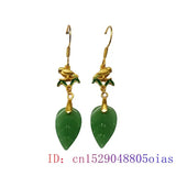 Jade Leaf Earrings Green Gemstone 925 Silver Charms Women