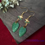 Jade Leaf Earrings Green Gemstone 925 Silver Charms Women