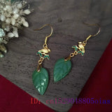 Jade Leaf Earrings Green Gemstone 925 Silver Charms Women