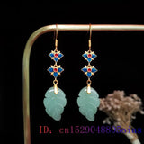 Jade Leaf Earrings Gemstones 925 Silver Charm Women Jewelry Natural Amulets