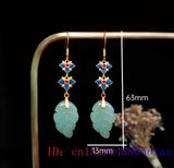 Jade Leaf Earrings Gemstones 925 Silver Charm Women Jewelry Natural Amulets