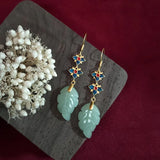 Jade Leaf Earrings Gemstones 925 Silver Charm Women Jewelry Natural Amulets