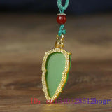 Jade Leaf Pendant 925 Silver Chalcedony Necklace