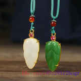 Jade Leaf Pendant 925 Silver Chalcedony Necklace