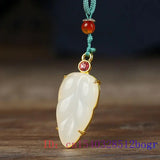 Jade Leaf Pendant 925 Silver Chalcedony Necklace