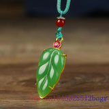 Jade Leaf Pendant 925 Silver Chalcedony Necklace
