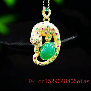 Jade Leopard Pendant 925 Silver Necklace Charm Women Hetian Jewelry