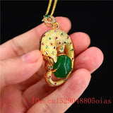 Jade Leopard Pendant 925 Silver Necklace Charm Women Hetian Jewelry