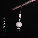 Jade Lotus Keychain Chalcedony Agate Key Holder