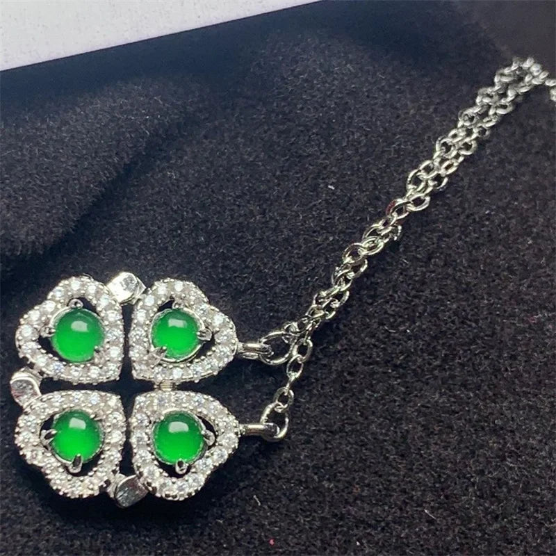 Jade Love Heart Pendant Necklace Charm 18K Plated Chain Dainty Gemstone