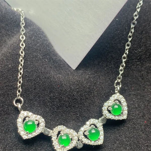 Jade Love Heart Pendant Necklace Charm 18K Plated Chain Dainty Gemstone