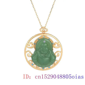 Jade Maitreya Pendant 925 Silver Charm Women Crystal Chalcedony Necklace