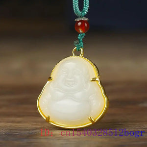 Jade Maitreya Pendant Zircon Crystal Buddha Silver Necklace