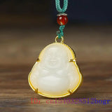 Jade Maitreya Pendant Zircon Crystal Buddha Silver Necklace
