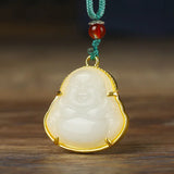 Jade Maitreya Pendant Zircon Crystal Buddha Silver Necklace