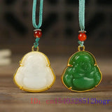 Jade Maitreya Pendant Zircon Crystal Buddha Silver Necklace