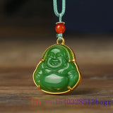 Jade Maitreya Pendant Zircon Crystal Buddha Silver Necklace
