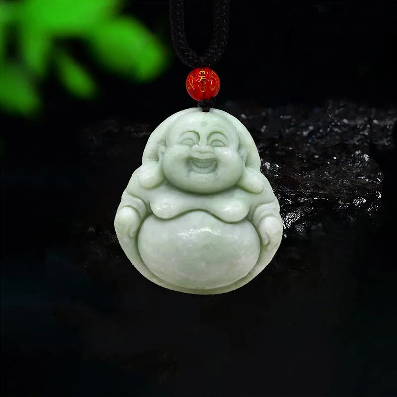 Natural Green Jade Maitreya Pendant Necklace for Men