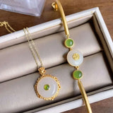 Sterling Silver Gilded Jade Necklace with Safety Buckle Pendant