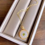 Sterling Silver Gilded Jade Necklace with Safety Buckle Pendant
