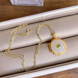 Sterling Silver Gilded Jade Necklace with Safety Buckle Pendant