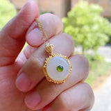 Sterling Silver Gilded Jade Necklace with Safety Buckle Pendant