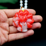 Red Jadeite Nine Tailed Fox Pendant Necklace Chinese Charm Jewelry