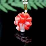 Red Jadeite Nine Tailed Fox Pendant Necklace Chinese Charm Jewelry