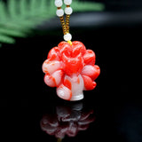 Red Jadeite Nine Tailed Fox Pendant Necklace Chinese Charm Jewelry