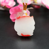 Red Jade Nine-tailed Fox Pendant Necklace Chinese Hand-Carved Charm