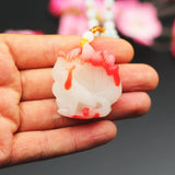 Red Jade Nine-tailed Fox Pendant Necklace Chinese Hand-Carved Charm