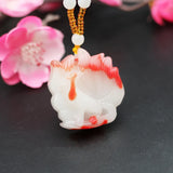 Red Jade Nine-tailed Fox Pendant Necklace Chinese Hand-Carved Charm