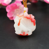 Red Jade Nine-tailed Fox Pendant Necklace Chinese Hand-Carved Charm