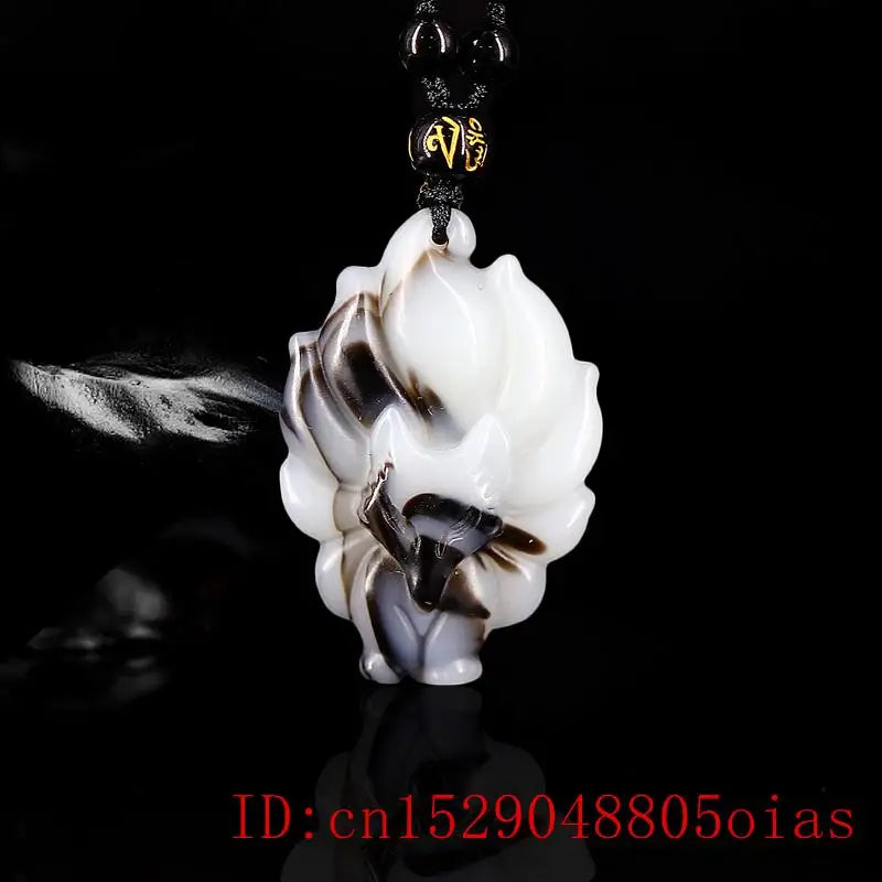 Jade Nine-tailed Fox Pendant Chinese Charm Necklace Amulet
