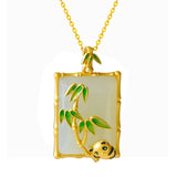 Jade Panda Necklace Pendant Choker 925 Silver Gift