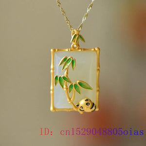 Jade Panda Necklace Pendant Choker 925 Silver Gift