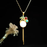 Jade Pendant 925 Silver Vintage Necklace Natural Stone Charms