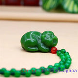 Jade Pig Pendant Chinese Carved Gemstones Necklace Vintage Jewelry Green